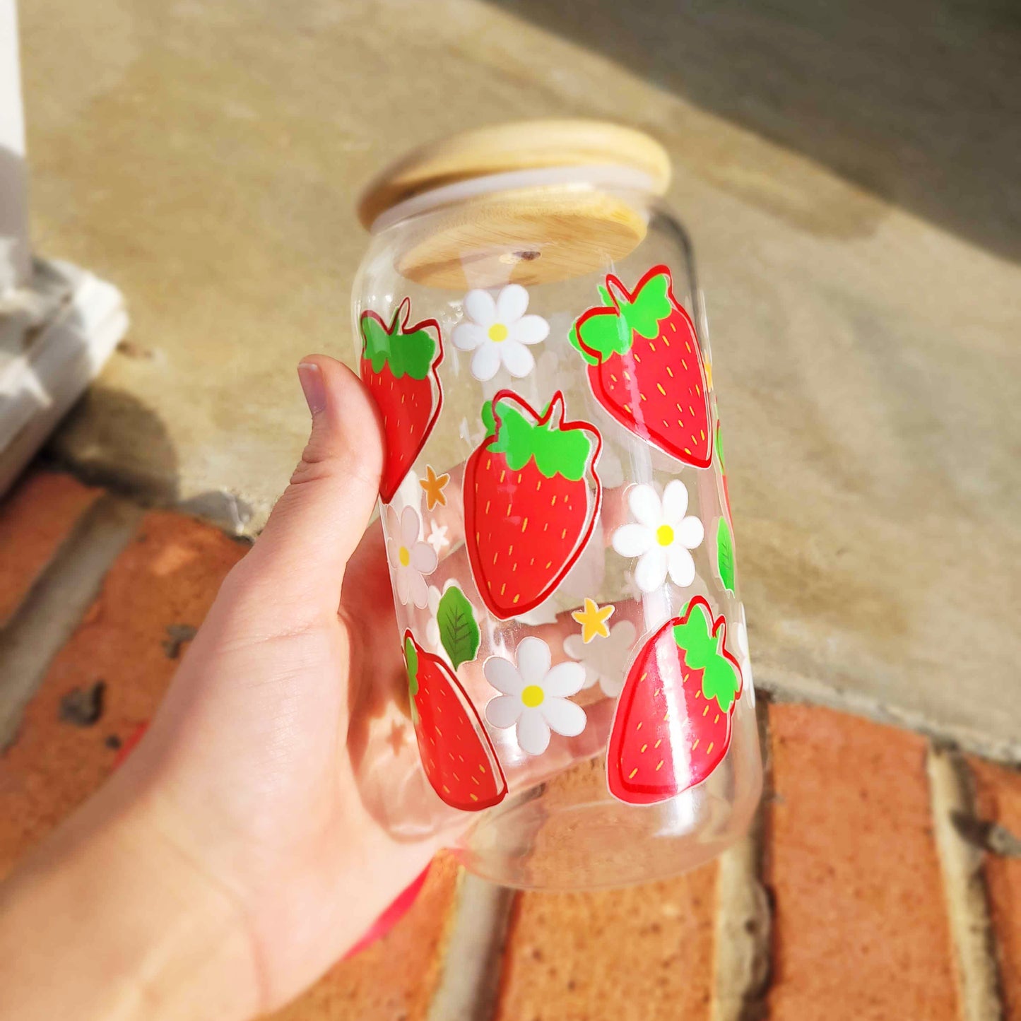 Summer Strawberry 16oz Glass Tumblr