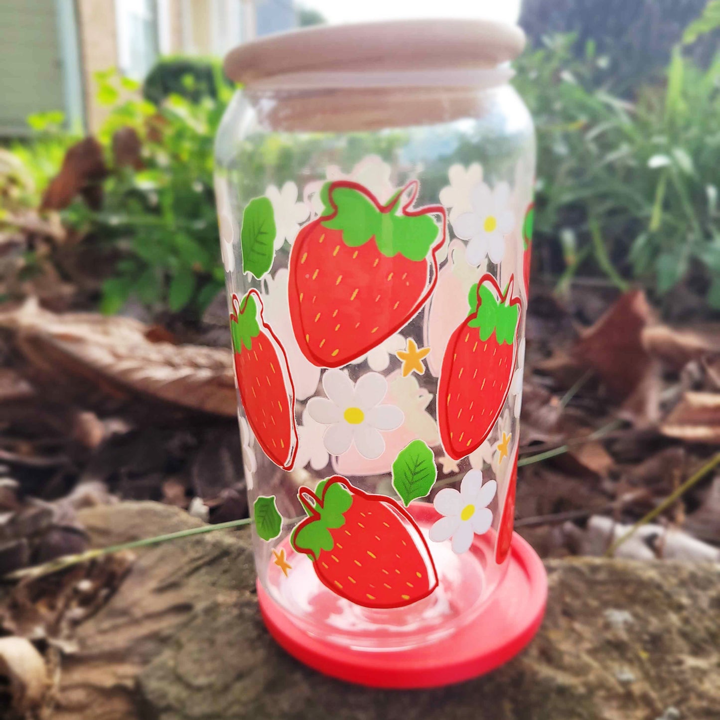 Summer Strawberry 16oz Glass Tumblr