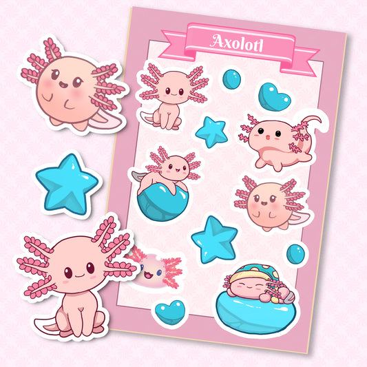Cute Axolotl Vinyl Sticker Sheet