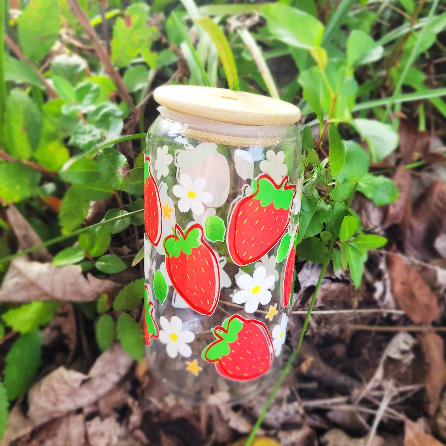 Summer Strawberry 16oz Glass Tumblr