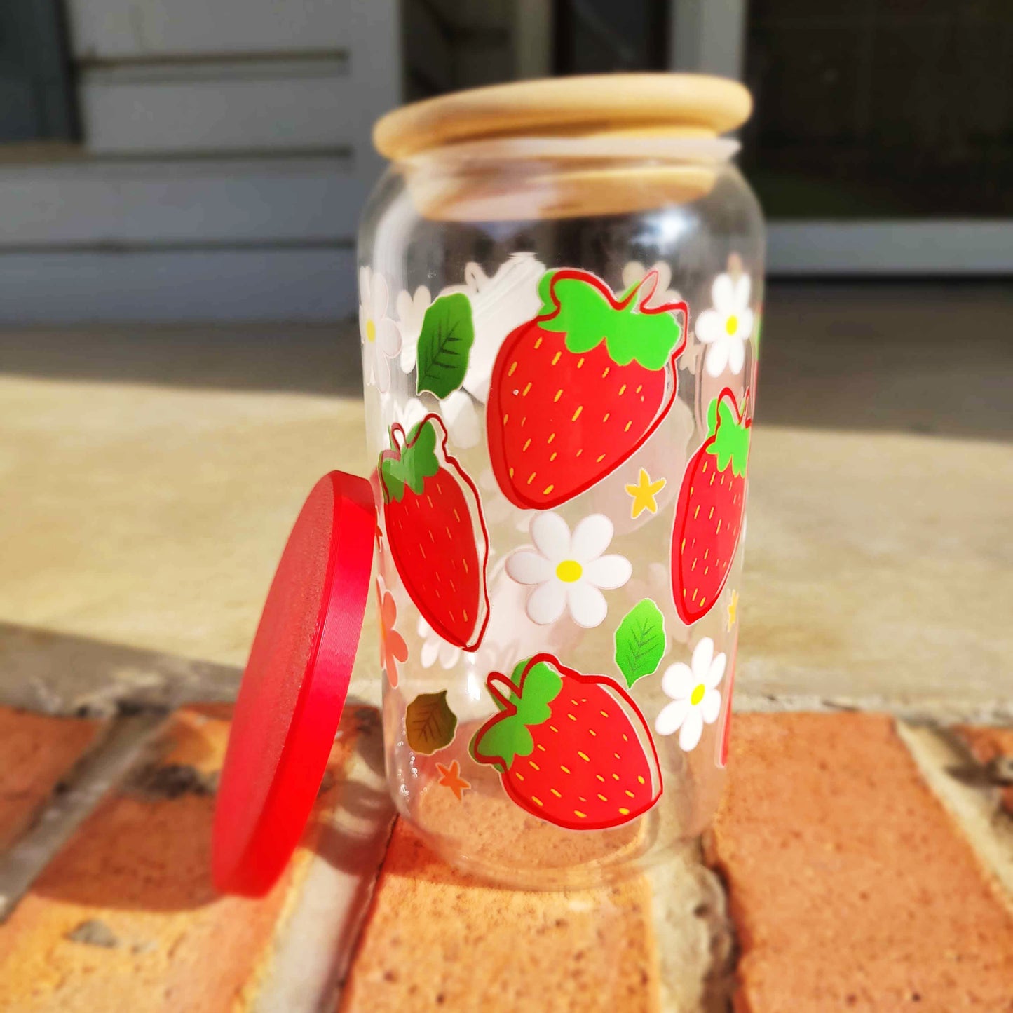 Summer Strawberry 16oz Glass Tumblr